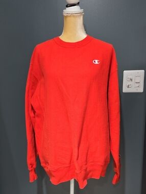 Champion Bright Orange Reverse Weave Crewneck with Small Chest Logo Sz XL